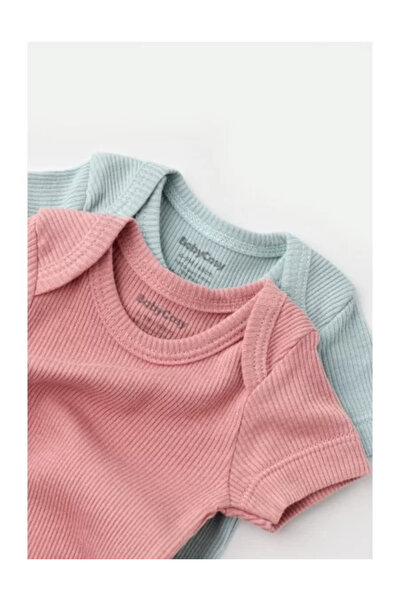 BabyCosy Set of 2 unisex baby bodysuits made of cotton and modal - Mint/Rose
