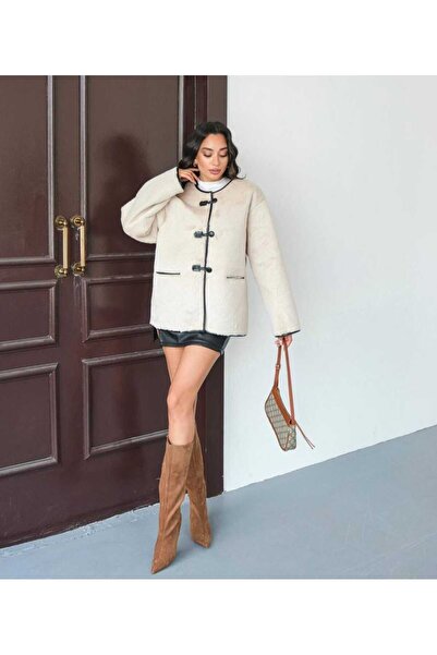 olalapasha Yeni Sezon Aplikeli Peluş Ceket Mont