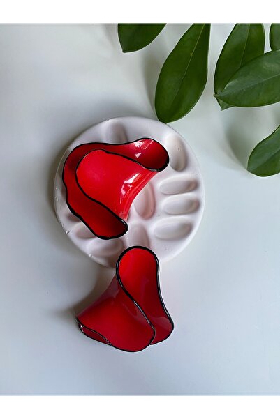 BusradanDesign Özel Seri Siyah Şerit Detay Kırmızı Çiçek Küpe