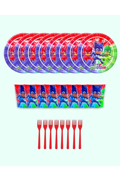 Evabrite Pijamaskeliler Tabak Bardak Çatal 8 Kişilik Doğum Günü Parti Malzeme...