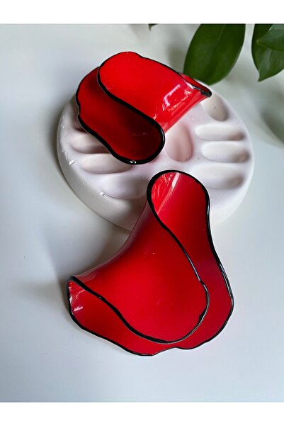 BusradanDesign Özel Seri Siyah Şerit Detay Kırmızı Çiçek Küpe