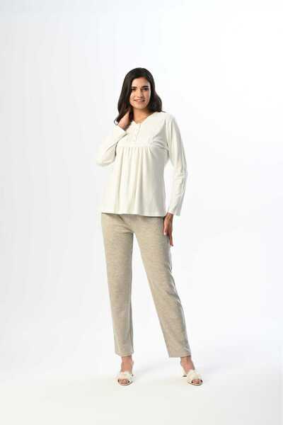 Lohussa Γυναικείο σετ πιτζάμες φόρεμα εγκυμοσύνης από φλις βιζόν με δαντέλα, χειμερινό ειδικό σχέδιο