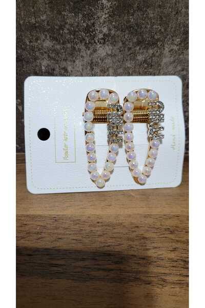 Beyaz inci tasarım Women's White Pearl Snap Collet Buckle 2 Pieces