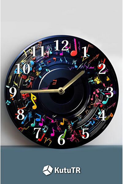 kutuTR MDF Müzik Notalı Duvar Saati 33x33 cm – Dekoratif ve Şık Tasarım – 33x...