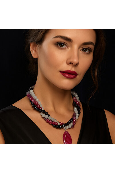 Asteria Elite عقد من العقيق الأرجواني والوردي والدخاني ذو 3 صفوف لتقوية الحدس...