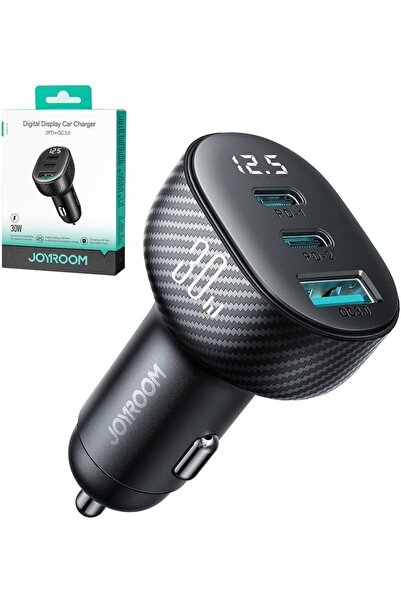 Joyroom شاحن سيارة JR-CCD04، 2A1C 30 وات، 2x USB-C USB-A شاحن سيارة مع شاشة ر...