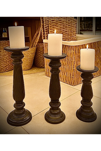 Lorena Home Decor Üçlü Eskitme Mumluk