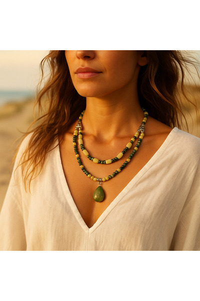 Asteria Elite Peridot Jasper Stres Kalkanı Denge Kolyesi