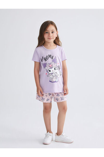 LC Waikiki Lila Crew Neck Kuromi Printed Girls' Shorts Pajama Set