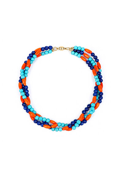 Asteria Elite قلادة من خشب العقيق الأزرق الداكن والفيروزي مكونة من 3 صفوف للح...