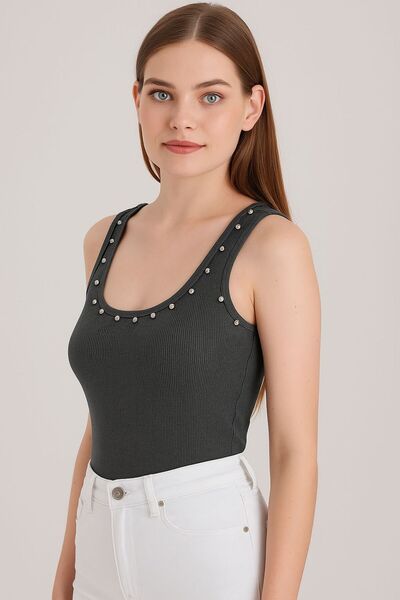 MELOOX Stone Detailed Ribana Strap Blouse - Women's Stylish Casual Fashion
