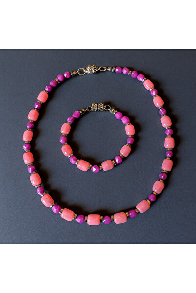 Asteria Elite Pink Purple Ceyt Necklace Bracelet Set for Love, Peace and Balance