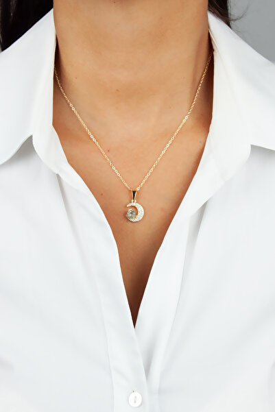 Liveyn Design قلادة بسلسلة رفيعة على شكل هلال مرصعة بحجر الزركون