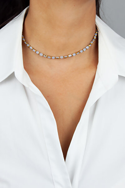 Liveyn Design Gold Detail Gray Crystal Necklace