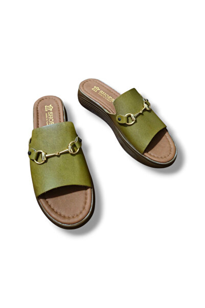 BARONES SHOES Genuine Leather Gold Buckle High Sole Slippers