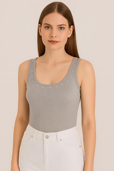 MELOOX Stone Detailed Ribana Strap Blouse - Women's Stylish Casual Fashion