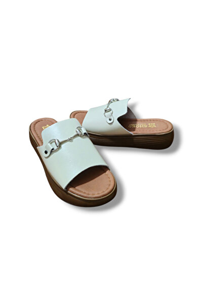 BARONES SHOES Genuine Leather Metal Buckle High Sole Slippers