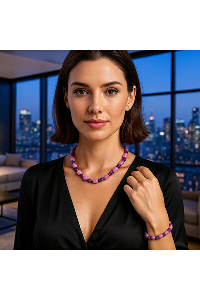 Asteria Elite Pink Purple Ceyt Necklace Bracelet Set for Love, Peace and Balance