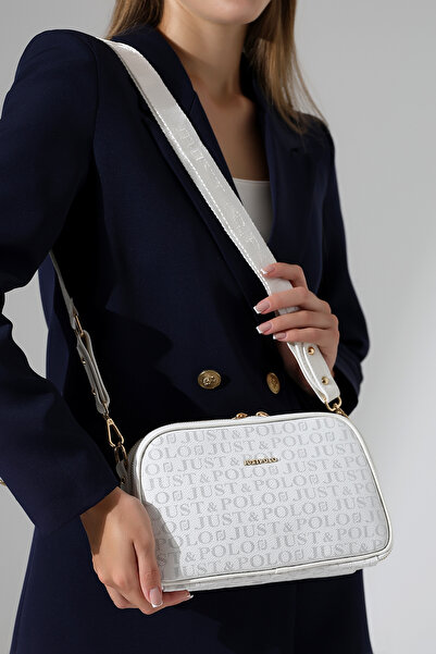 Just Polo JP 5-Compartment White Casual Women's Shoulder Bag with Adjustable Strap