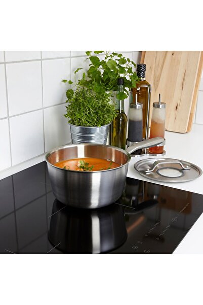 IKEA SENSUELL Saucepan with lid, stainless steel/grey, 2.4 l