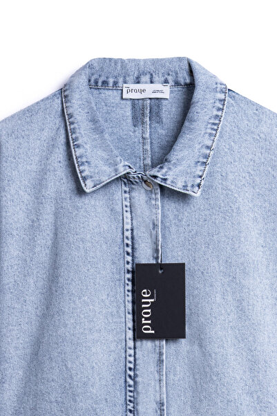 praye Balloon Sleeve Short Denim Jacket Ice Blue