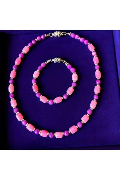 Asteria Elite Pink Purple Ceyt Necklace Bracelet Set for Love, Peace and Balance
