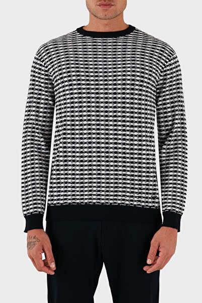 Emporio Armani Jacquard Wool Blend Regular Fit Crew Neck Sweater Men's Sweater Em003830 Af19833 F0