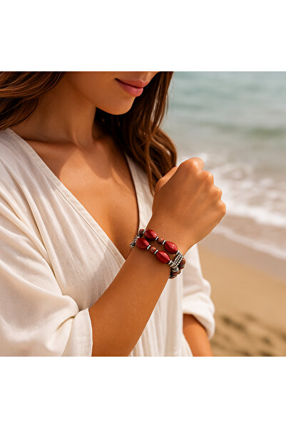 Asteria Elite Emperor Jasper Burgundy Howlite Necklace Bracelet Set for Stress Relief and Balance