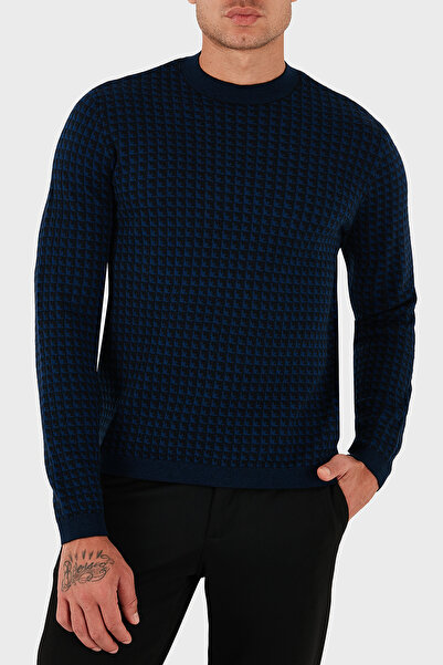 Emporio Armani Wool Jacquard Logo Printed Regular Fit Crew Neck Sweater Men's Sweater Em001989 Af1419