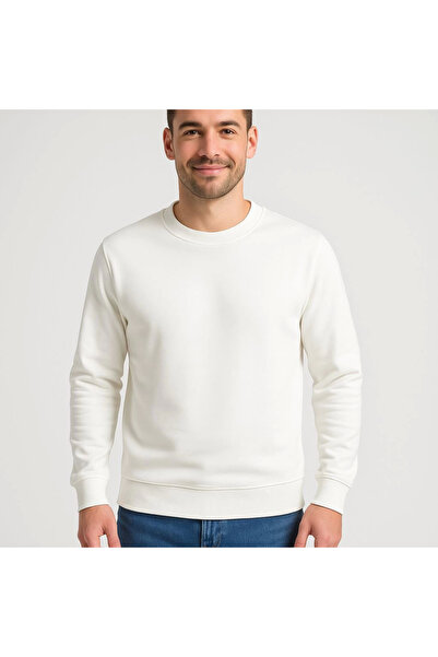 Vogueway Men's Three Thread Plain Crew Neck Sweatshirt - White