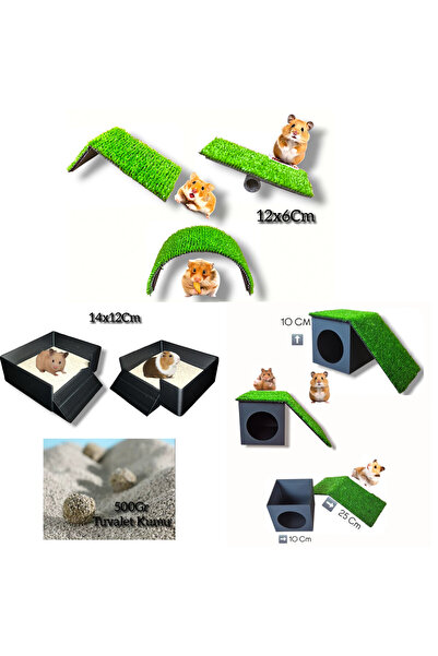 Salıncak Hamster Yaşam Alanı İçin Rampalı Çatılı Yuva 3 lü Hareket Aksesuarla...