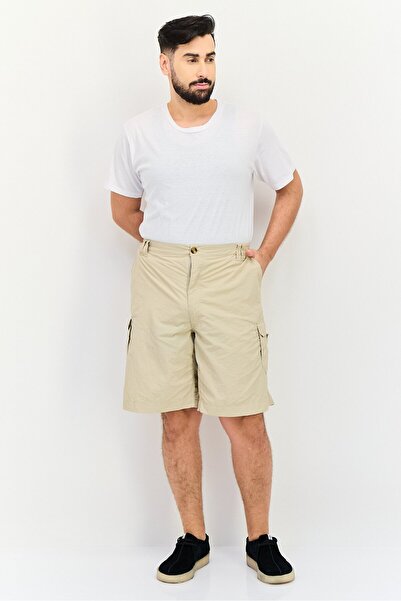 Nautica Men Regular Fit Plain Cargo Shorts, Tan