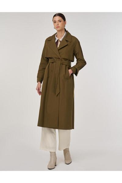 KYR Apolet Detailed Long Trench Coat Khaki