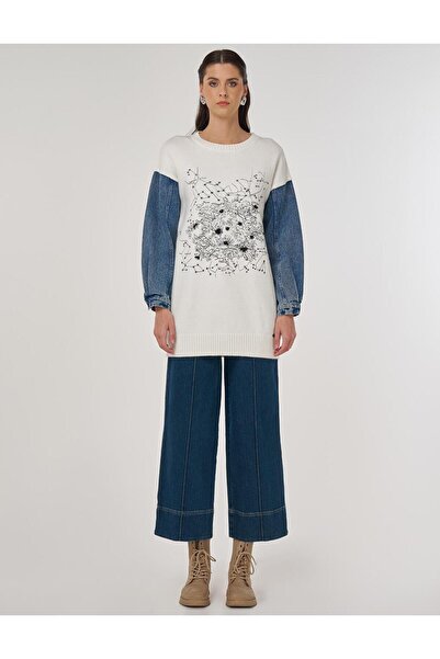 KYR Denim Garnished Knitwear Tunic Ecru