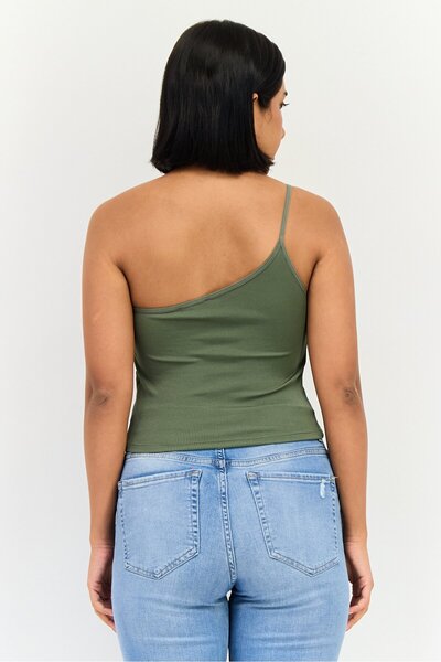 Don't Call Me Jennyfer Women Asymmetrical Neck One Shoulder Ribbed Tank Top, Khaki