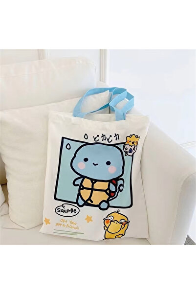 choice2 Squirtle Anime Pokemon Pikachu Canvas Shoulder Bags Kawaii Psyduck Squirtle Reusable Large Capacity