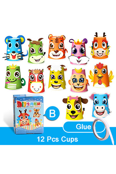 Choice1 مجموعة ملصقات أكواب ورقية ثلاثية الأبعاد للأطفال مع صندوق SMJ مكونة م...