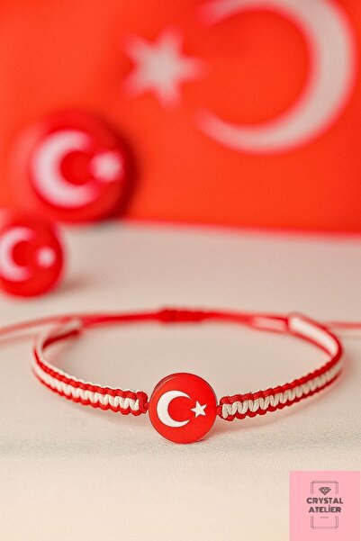 Crystal Atelier Türkiye Ay Yıldız Makrome Taraftar Bileklik – Türkiye Milli T...