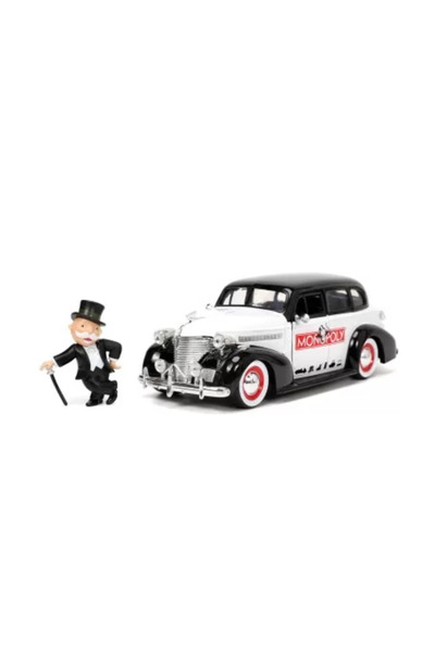 JollyMag Sada autíček JADA 1939 CHEVROLET MASTER DELUXE v měřítku 1:24 a figurka pana Monopoly.