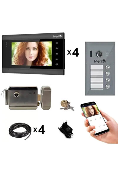 MMD Kit Interfon Video 4 familii wireless WiFi IP65 2MP 7 inch Color 3in1 4 fire Mentor SYKT027
