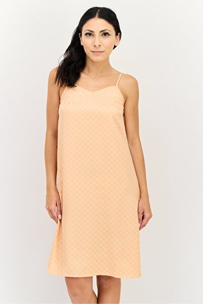 Zivame Women Checkered Sleeveless Sleeping Dress, Peach