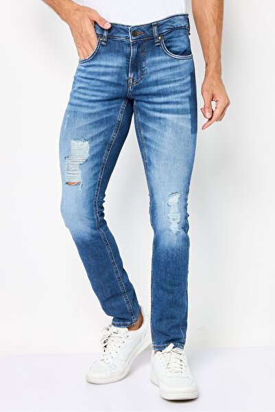 Guess Men Skinny Fit Rip Stretchable Jeans, Blue