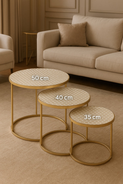 Rona Home 3-Piece Zigon Coffee Table Cover |   Honeycomb Patterned Pvc Cream |   Luxury Waterproof Erasable Dowry Box Model