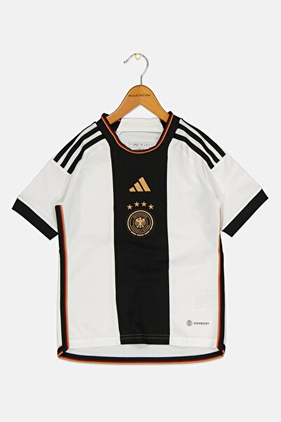 adidas قميص كرة قدم مطرز بشعار فريق جيرمان 22 للأطفال، أبيض