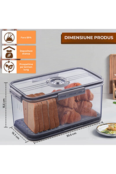Elindor ® Airtight Food Storage Box with Air Valve, Time Scale, Drain Tray and Durable Lid, Gray
