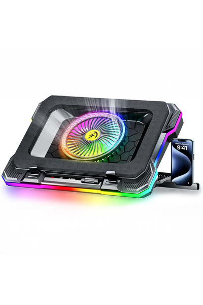 Elindor ® Stand de răcire cu ventilator turbo puternic, 10 efecte RGB, afișaj...