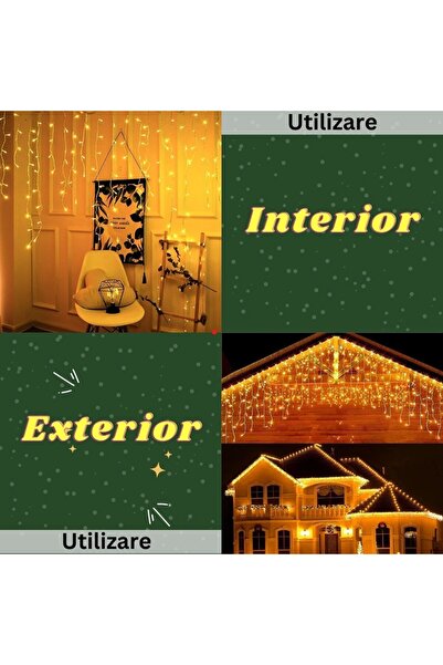 Rao Instalatie Craciun Yoto, Tip Franjuri/turturi, 7 M, 200 Led-uri, Prelungitor 1.5 M, Alb Cald