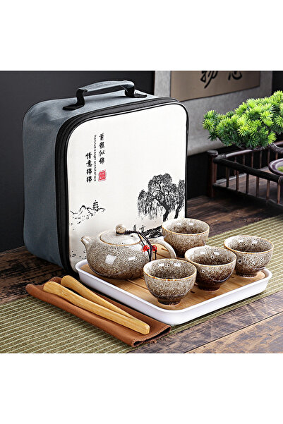 choice2 Four-piece Set WHITE With Travelling Bag 4 Cups Chinese Kung Fu Tea S...