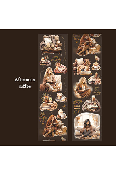 Choice4 S22015-4 6Style 200cm/Roll Coffee Theme Character Tape Reading Time S...