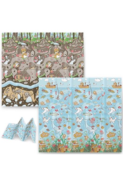 NUKIDO Foldable foam mat, double-sided, thermal insulation, beautiful, unique pattern, ocean and land, 200...
